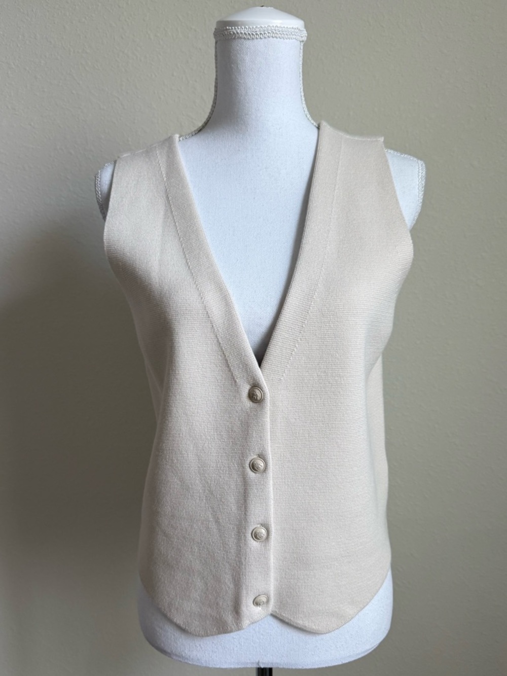 Aritzia Cream V-Neck Button Vest Top